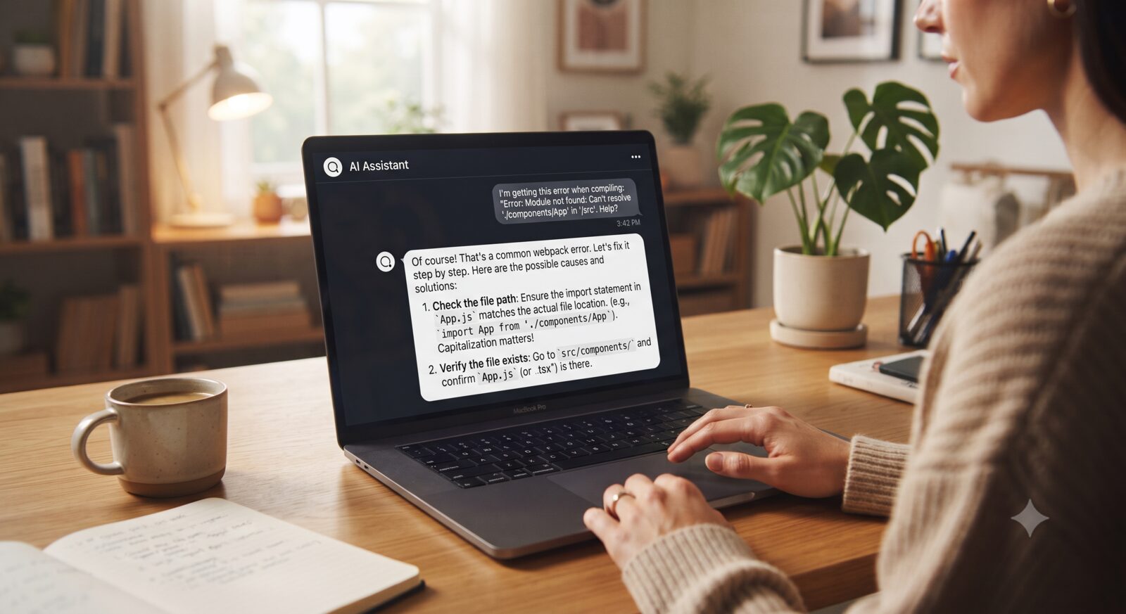 AI assistant chat explaining a technical error step by step
